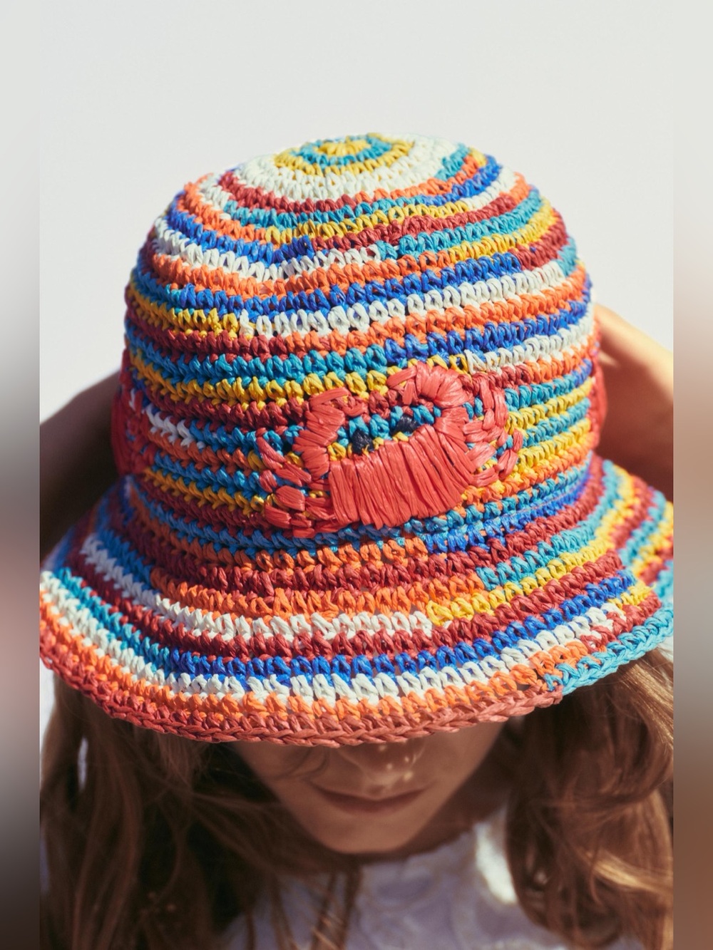 NWT Zara Raffia Bucket Hat Straw Sunhat Colorful Crab